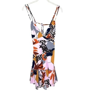 Maaji Dress Womens Small Multicolor Floral Tank Ruffle Hem Tie Back Boho Summer - Picture 1 of 9