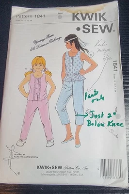 Vintage 1988 Kwik Sew Pattern 1841 Girls Top & Pants Sizes 8/10/12/14 UNCUT - Image 1 of 4