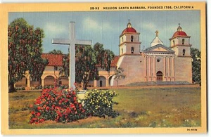 Mission Santa Barbara, Kalifornien - 1933 Teich Leinen Postkarte - Bild 1 von 2