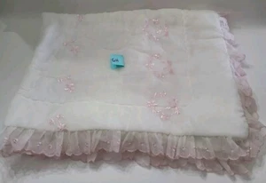 "Coperta culla arricciacapelli vintage neonato/bambino bianco e rosa 47"x 36"" macchie ️ GH - Foto 1 di 24
