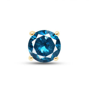 1 Ct Mens Single Solitaire Stud Earrings Simulated Blue Diamond 14K Yellow Gold