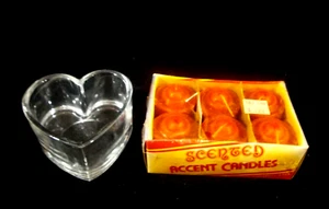 Clear Glass Heart Shaped Candle Holder and Box of 6 Red Accent Candles - Picture 1 of 15