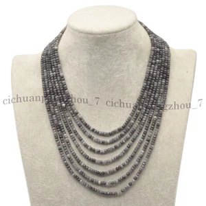 2x4mm Faceted Black Labradorite Rondelle Gems Beads 7 Layered Necklace 17-23" - Picture 1 of 9
