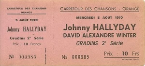 RARE / TICKET BILLET CONCERT - JOHNNY HALLYDAY : LIVE A ORANGE ( FRANCE ) 1970 - Foto 1 di 1