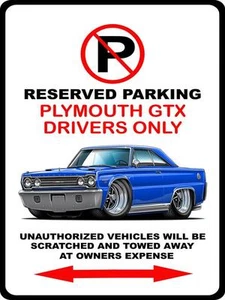 1967 Plymouth GTX Muscle Car Cartoon No Parking Sign NEW - Picture 1 of 1