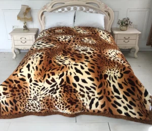 Mink Blanket Throw by Casa Rosso QB Leopard Spot Brown 200 x 240 Cms - Picture 1 of 5