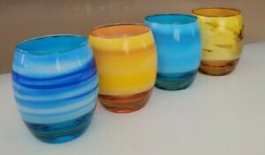 SET OF 4 COLORED CANDLE HOLDERS SAPPHIRE BLUE AND GOLDEN YELLOW NATURE DESIGN