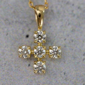 1CT Lab-Created Diamond Women's Small Cross Chain Pendant 14K Yellow Gold Plated - Picture 1 of 5