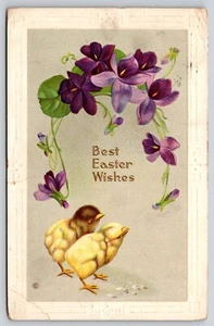 Cartolina Migliori Auguri di Pasqua Fiori Viola Pulcini Auguri di Pasqua In rilievo - Foto 1 di 2