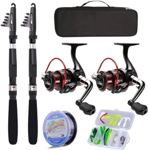 Fishing Pole Combo Set,2.1M/6.89Ft 2PCS Collapsible Rods 2PCS Spinning Reels Lur - Picture 1 of 6