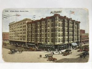 1909 ALBANY HOTEL DENVER COLORADO Caballo Buggy Trolley Tranvía Postal - Imagen 1 de 2