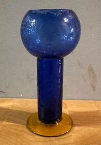 Vintage Cobalt Blue and yellow Single Stem Bud Vase - Picture 1 of 4