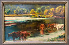 James Mcdougal Hart (1828-1901) "Cattle At Water's Edge" Oil Painting C.1890S