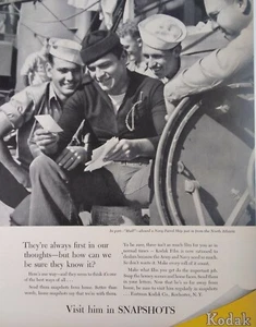 Kodak Print Ad Original Rare Vtg 1940s WW2 NY US Navy Patrol Ship Mennen Baby  - Picture 1 of 12