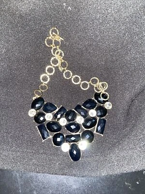 AMRITA SINGH GUNMETAL BLACK STONES w/ CLEAR CRYSTALS STATEMENT BIB NECKLACE NICE - Изображение 1 из 4