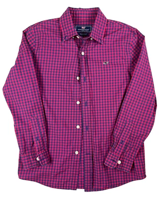 Vineyard Vines Whale Shirt  Boy Girl S (8-10)  Red & Blue Check LS Button Down - Image 1 of 4