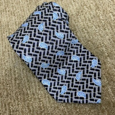 Ike Behar Men’s Tie 100% Silk Blue Paisley Geometric Print 4” Spain - Image 1 of 4