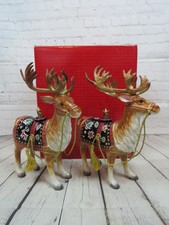 New Listing2001 Vintage Fitz & Floyd Christmas Lodge Reindeer Candleholders w/Box~Pair Of 2