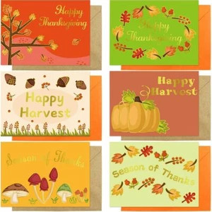 Thanksgiving Greeting Cards with Envelopes 24 Pack Gold Foil Fall Cards Happy... - Picture 1 of 3