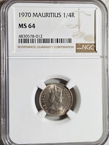 Mauritius 1/4 Rupee 1970 NGC MS 64 - Picture 1 of 2