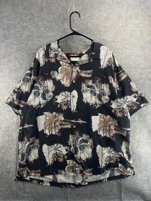 Caribbean Pure Silk Short Sleeve Shirt Men's 2XB Black Hawaiian Tropical Button - Image 1 of 4