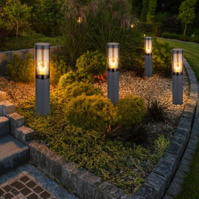 Außenlampe Stehleuchte Sockelleuchte E27 Edelstahl rauch anthrazit Wegelampe 4x - Bild 1 von 4