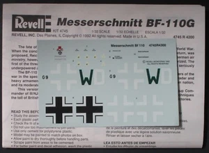 Revell 1/32nd Scale Messerschmitt Bf-110G2 - Decals from Kit No. 4745 - Picture 1 of 1