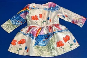 Paulinie Girls 6 Artwork Dress Flowers Fish Pond House Kid's Drawing Scene NWT - Picture 1 of 11
