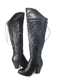 STIVALI SOPRA IL GINOCCHIO JOURNEE COLLECTION DONNA SPRITZ BLOCK HEEL,NERO,US 11,NUOVI - Foto 1 di 8