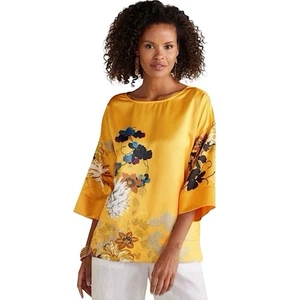 Top kimono satinado floral tahití Zehra Soft Surroundings talla 1X - Imagen 1 de 9