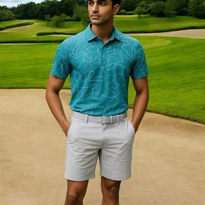 Lápiz polo de golf para hombre M G/FORE Tech Piqué cuello extendido garabato verde azulado - Imagen 1 de 14