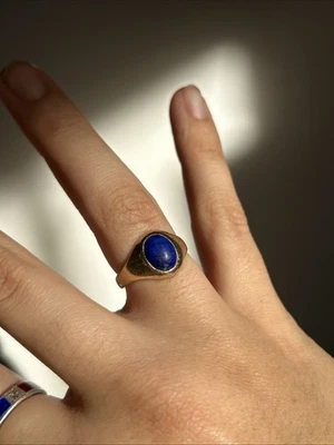 纯金图章戒指带卡布孔青金石 — 第 1/4 张图片