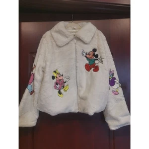 Disney Jacke Damen Large Mickey Mouse Minnie Daisy Donald Kunstfell Reißverschluss Kern Neu - Bild 1 von 9