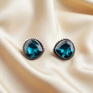 Apatite Gemstone Handmade 925 Sterling Silver Jewelry Designer Cufflinks 0.62" - Picture 1 of 6