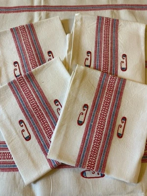 TEXTILE ANCIEN - NAPPE + 4 SERVIETTES BRODEES - Imagen 1 de 4