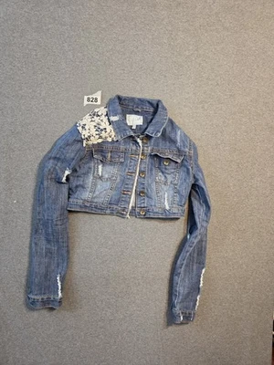 Chaqueta de Jean Recortada Delia’s Distressed Para Mujer Pequeña Y2K Crochet Encaje Foto 1 de 4