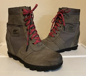 Botín de cuña Sorel Lexie NL3046-052 para mujer talla 9,5 gris con cordones de cuero - Imagen 1 de 9