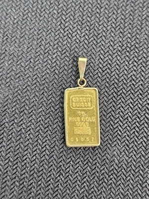 瑞士信贷 1 克 999.9 精金条带 14k 金色边框吊饰吊坠  — 第 1/4 张图片