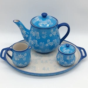 Temptations by Tara Tea Set Ovenware Floral Lace Tray Teapot Creamer Sugar Bowl - Picture 1 of 24