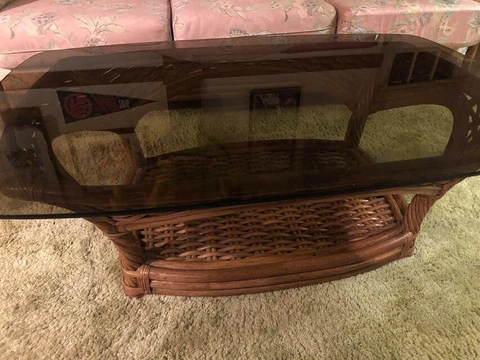 Vintage Lane Wicker Tinted Glass Top Coffee Table Rare Cover