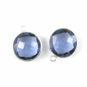 Einfassung Edelstein Anhänger - Sterlingsilber - 14 mm facettierte Münze - Iolith Quarz (2 Stück) - Bild 1 von 2