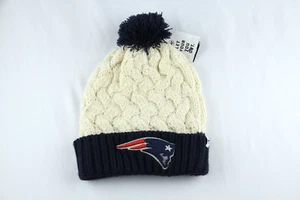 New England Patriots Beanie Hat Cap Womens White Blue Knit Football NFL Woven 47 - Picture 1 of 3