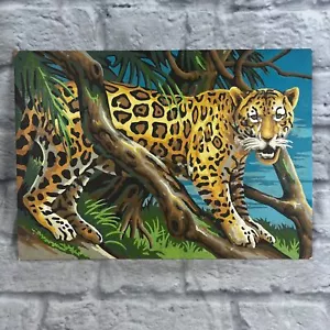 Vintage 1985 Léopard Peinture Par Nombre Fini Pbn 14x10 sans Cadre Jungle Décor - Picture 1 of 2