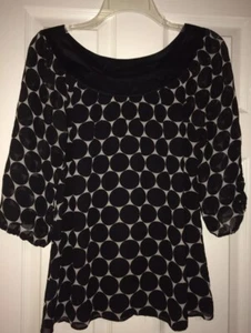 INC International Concepts Black White Dots Silk Blouse 3/4 Sleeves Size 2 EUC - Picture 1 of 6