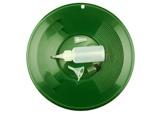 1- 10" Green Gold Pan - 5" Snuffer Bottle - Funnel & 1" Vial for your Gold - Picture 1 of 1