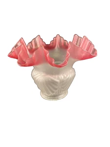 antique Victorian cranberry frost ruffled edge lamp shade - Picture 1 of 7