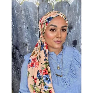 Headscarf for Women, Perfect Peachy Floral Hijab Headwrap, Tichel Scarf Covering - Picture 1 of 6