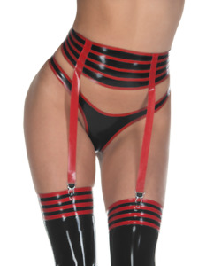 Latex Suspender Garter Rubber Waist Wear Red Trims Female S size 31307