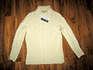 Aran Mor Merino Wool Cable Knit Jumper L Large Beige BNWT - Picture 1 of 5