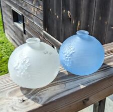 Two Avon Blue & White Frosted  Round  Bud Vases with Embossed Flower Design